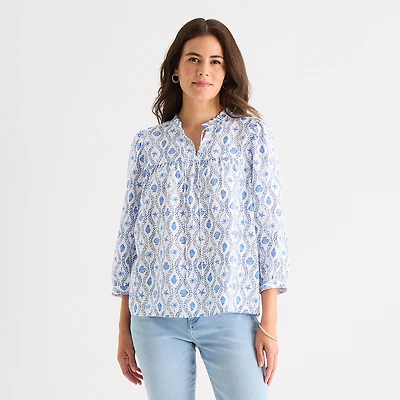 St. John's Bay Womens Tall Split Tie Neck 3/4 Sleeve Blouse