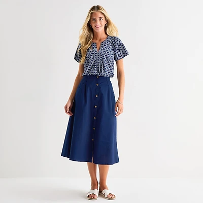 St. John's Bay Womens Tall Mid Rise Midi A-Line Skirt