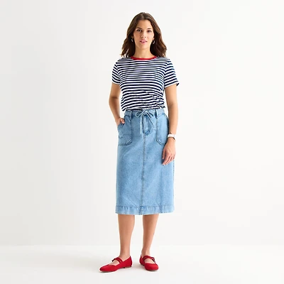 St. John's Bay Womens Tall High Rise Midi Denim Skirt