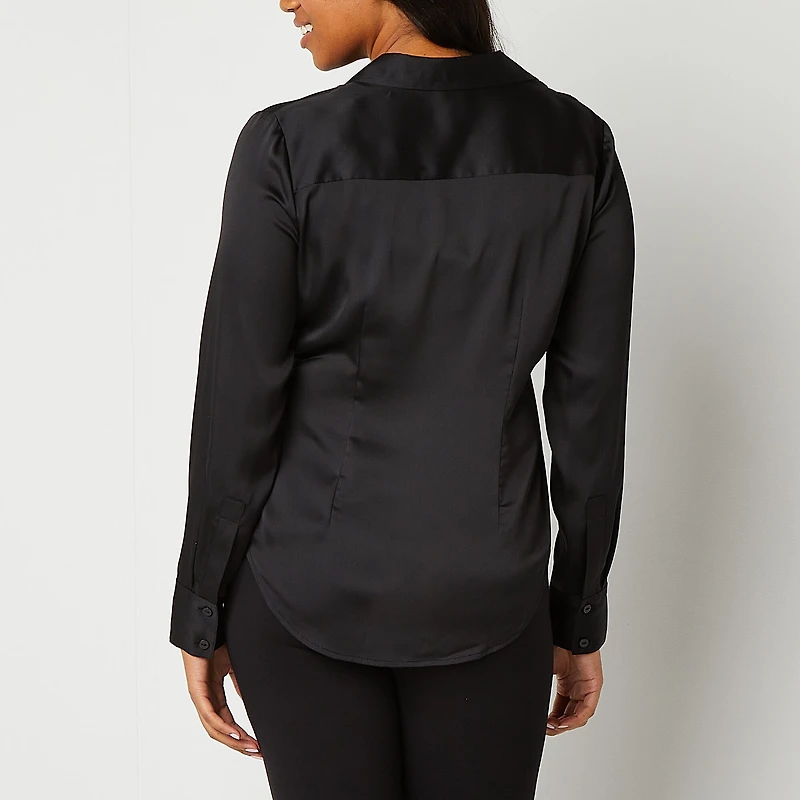 Worthington Womens Petite Cuffed Long Sleeve Regular Fit Button-Down Shirt