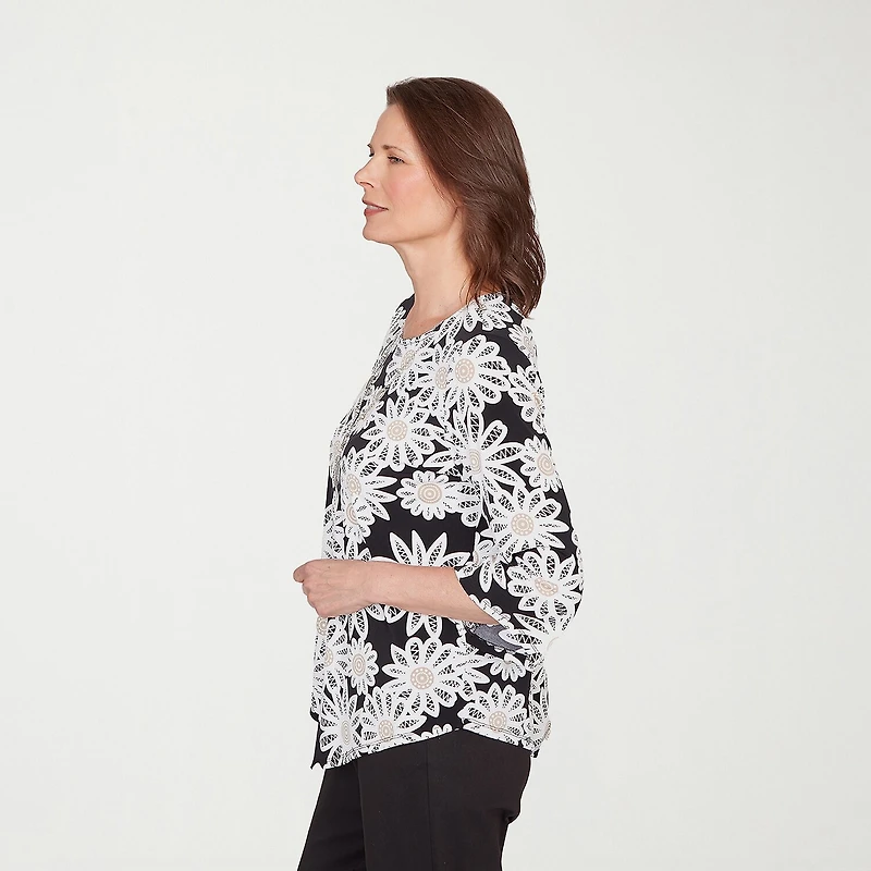 Alfred Dunner Classics Womens Crew Neck 3/4 Sleeve T-Shirt
