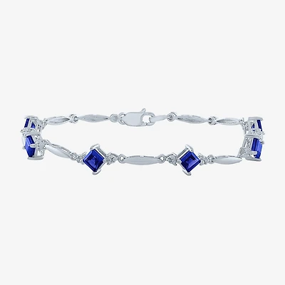 Womens Diamond Accent Lab Created Blue Sapphire Sterling Silver Tennis Bracelet