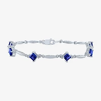 Womens Diamond Accent Lab Created Blue Sapphire Sterling Silver Tennis Bracelet