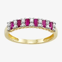 Womens Lead Glass-Filled Red Ruby & 1/4 CT. T.W. Genuine White Diamond 10K Gold Cocktail Ring