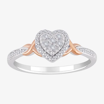 Promise My Love Womens 1/6 CT. T.W. Natural White Diamond Sterling Silver Heart Promise Ring