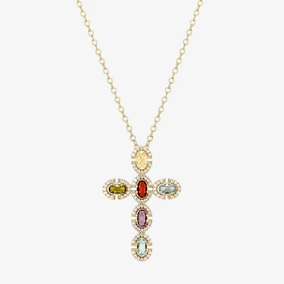 Womens Genuine Multi Color 18K Gold Over Silver Cross 18 Inch Pendant Necklace