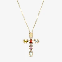 Womens Genuine Multi Color 18K Gold Over Silver Cross 18 Inch Pendant Necklace