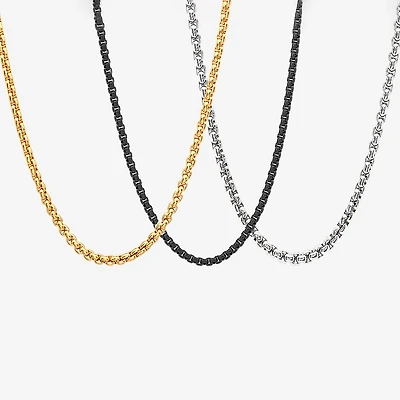 Steeltime Mens 18K Gold Over Stainless Steel Stainless Steel Hypoallergenic 24 Inch Box Chain Necklace