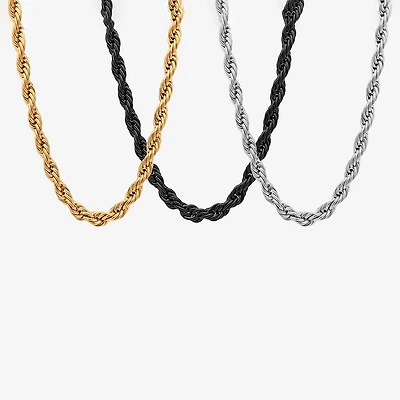 Steeltime Mens 18K Gold Over Stainless Steel Stainless Steel Hypoallergenic 24 Inch Rope Chain Necklace