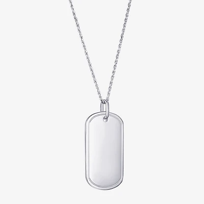 Mens Sterling Silver Dog Tag 24 Inch Pendant Necklace