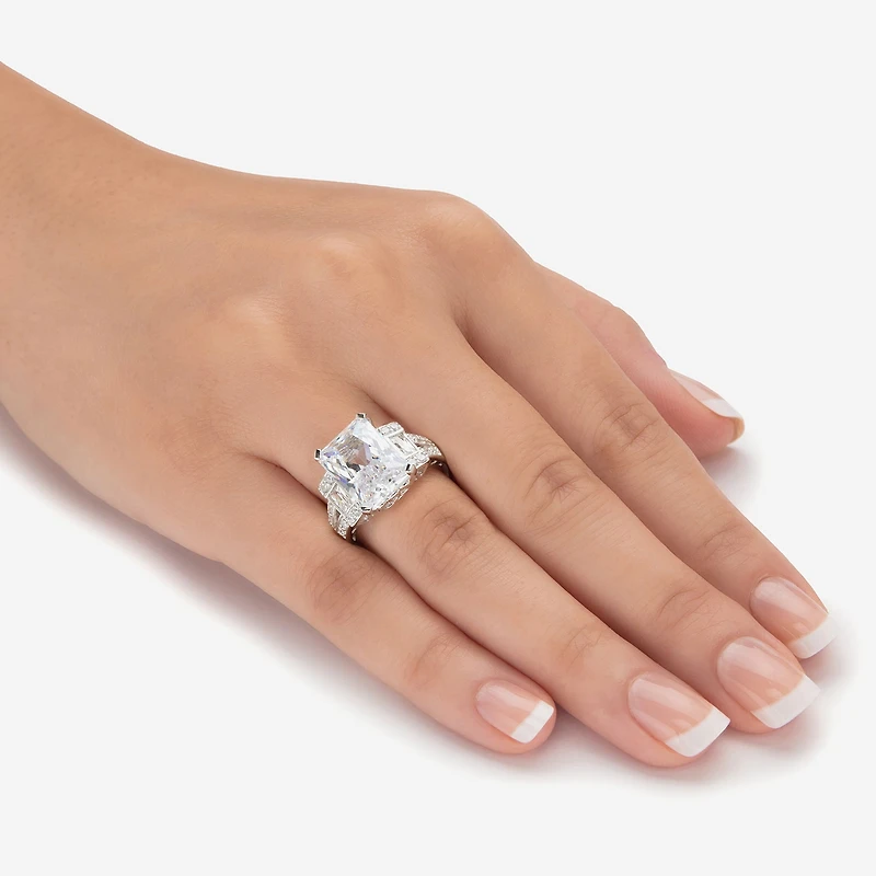 Diamonart Womens Cubic Zirconia Platinum Over Silver Rectangular Cocktail Ring