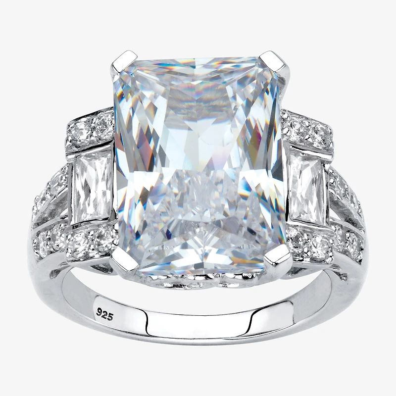 Diamonart Womens Cubic Zirconia Platinum Over Silver Rectangular Cocktail Ring