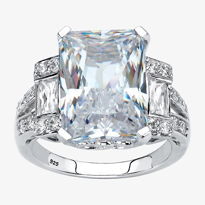 Diamonart Womens Cubic Zirconia Platinum Over Silver Rectangular Cocktail Ring