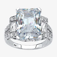 Diamonart Womens Cubic Zirconia Platinum Over Silver Rectangular Cocktail Ring