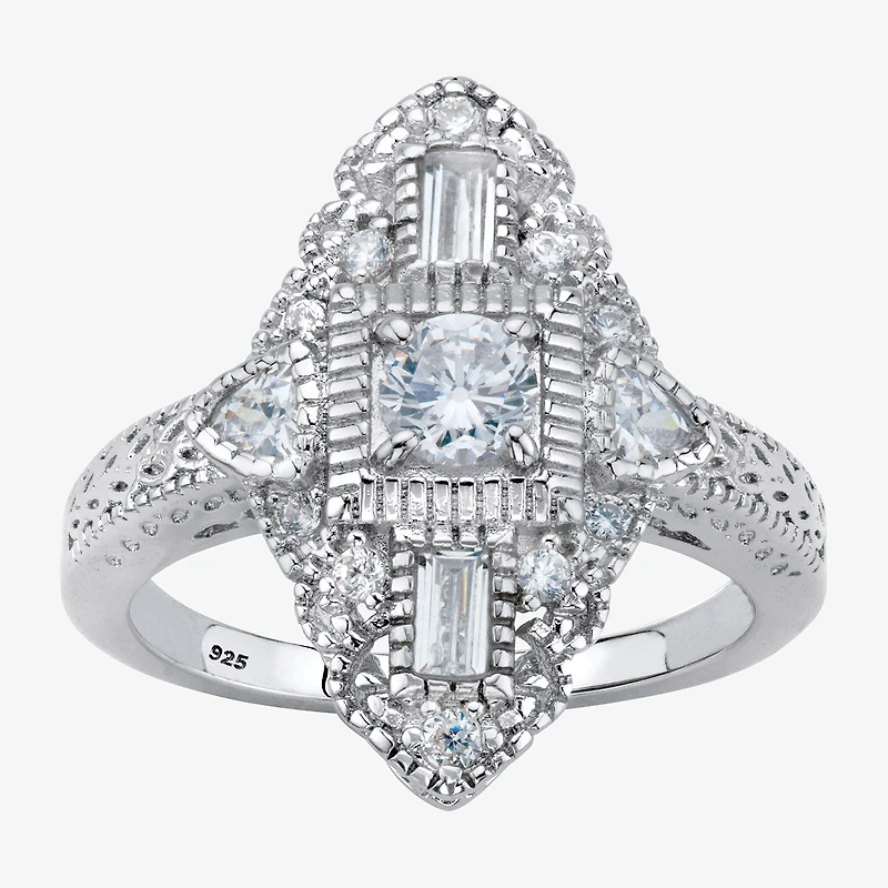 Womens 1 1/10 CT. T.W. Cubic Zirconia Platinum Over Silver Round Cocktail Ring