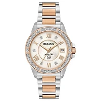 Bulova Marine Star Womens Diamond Accent Two Tone Bracelet Watch 98r234
