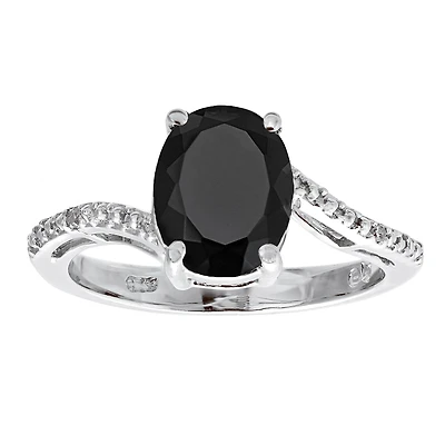 Womens Diamond Accent Black Onyx Sterling Silver Cocktail Ring