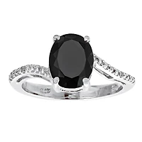 Womens Diamond Accent Black Onyx Sterling Silver Cocktail Ring