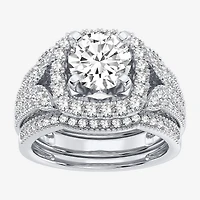 (H-I / Si1-Si2) Womens 3 CT. T.W. Lab Grown White Diamond 14K Gold Cushion Halo Bridal Set