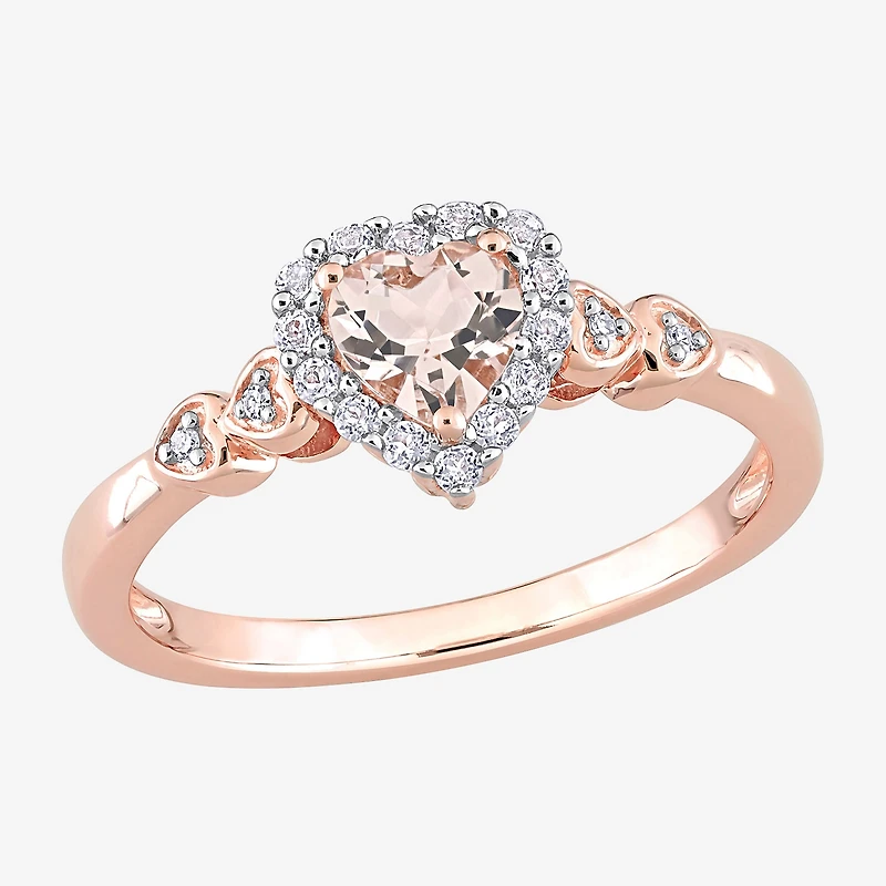 Womens Genuine Pink Morganite 18K Rose Gold Over Silver Heart Cocktail Ring