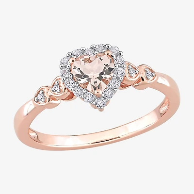 Womens Genuine Pink Morganite 18K Rose Gold Over Silver Heart Cocktail Ring