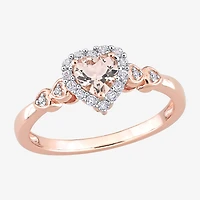 Womens Genuine Pink Morganite 18K Rose Gold Over Silver Heart Cocktail Ring