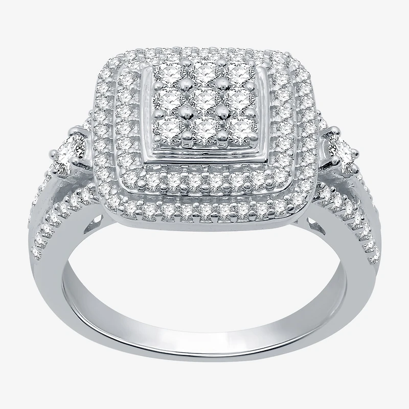 (H-I / I1) Womens 1 CT. T.W. Lab Grown Diamond Sterling Silver Halo Cocktail Ring