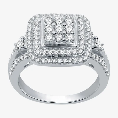 (H-I / I1) Womens 1 CT. T.W. Lab Grown Diamond Sterling Silver Halo Cocktail Ring