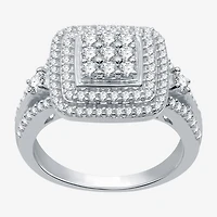 (H-I / I1) Womens 1 CT. T.W. Lab Grown Diamond Sterling Silver Halo Cocktail Ring