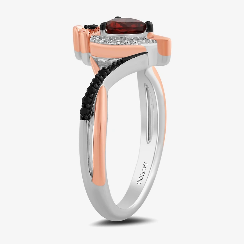 Enchanted Disney Fine Jewelry Villains Womens 1/6 CT. T.W. Genuine Red Garnet 14K Rose Gold Over Silver Sterling Heart Evil Queen Side Stone Cocktail Ring