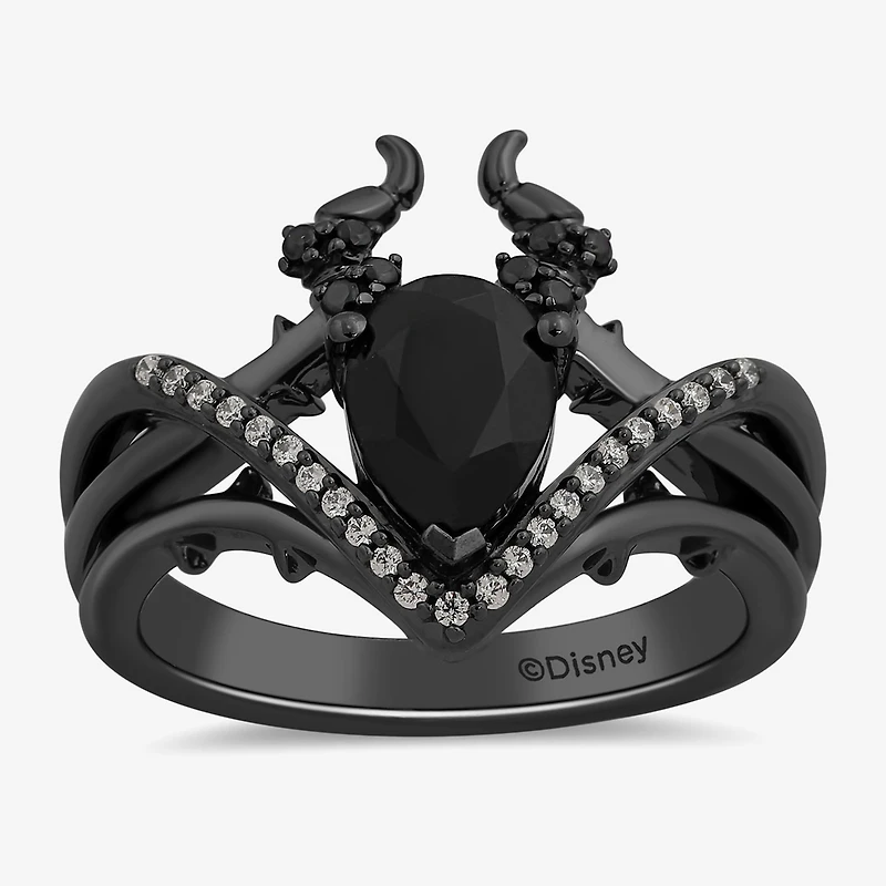 Villains Womens 1/6 CT. T.W. Genuine Black Onyx Sterling Silver Pear Maleficent Sleeping Beauty Cocktail Ring