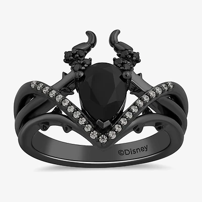 Villains Womens 1/6 CT. T.W. Genuine Black Onyx Sterling Silver Pear Maleficent Sleeping Beauty Cocktail Ring