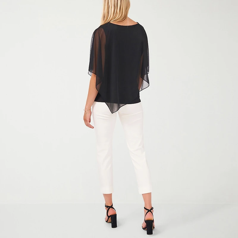 MSK Cape Womens Round Neck Short Sleeve Embellished Blouse