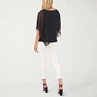 MSK Cape Womens Round Neck Short Sleeve Embellished Blouse