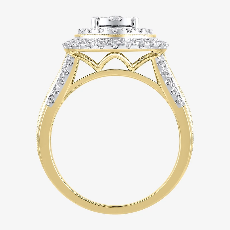 (H-I / I1) Womens 1 CT. T.W. Lab Grown White Diamond 10K Gold Pear Halo Cocktail Ring