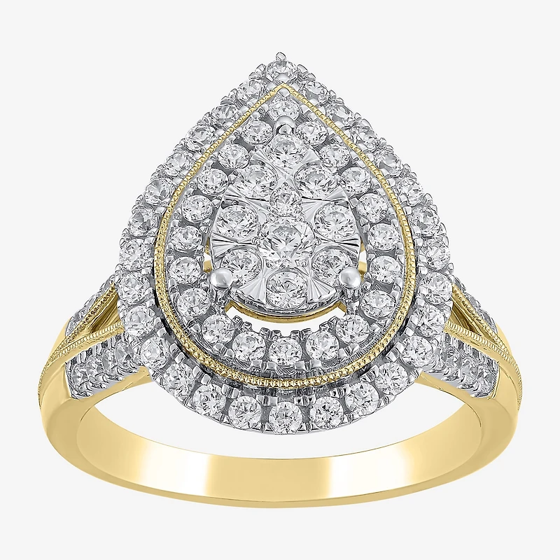 (H-I / I1) Womens 1 CT. T.W. Lab Grown White Diamond 10K Gold Pear Halo Cocktail Ring