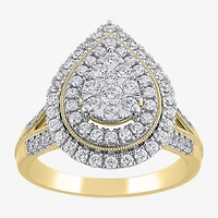 (H-I / I1) Womens 1 CT. T.W. Lab Grown White Diamond 10K Gold Pear Halo Cocktail Ring