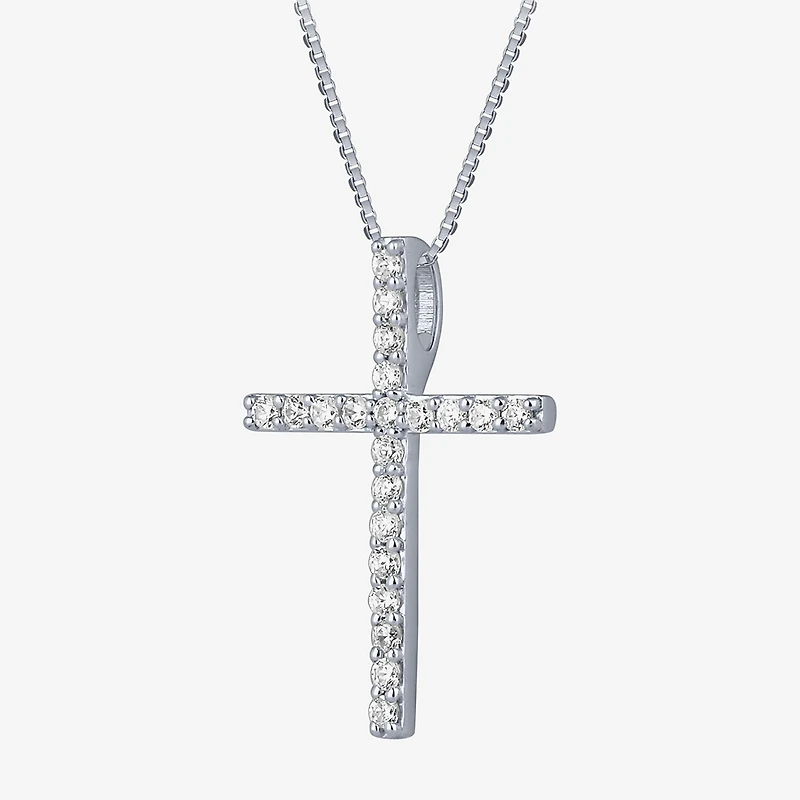H-I / I1) Womens 1/ CT. T.W. Lab Grown White Diamond 10K Gold Cross 18 Inch Pendant Necklace