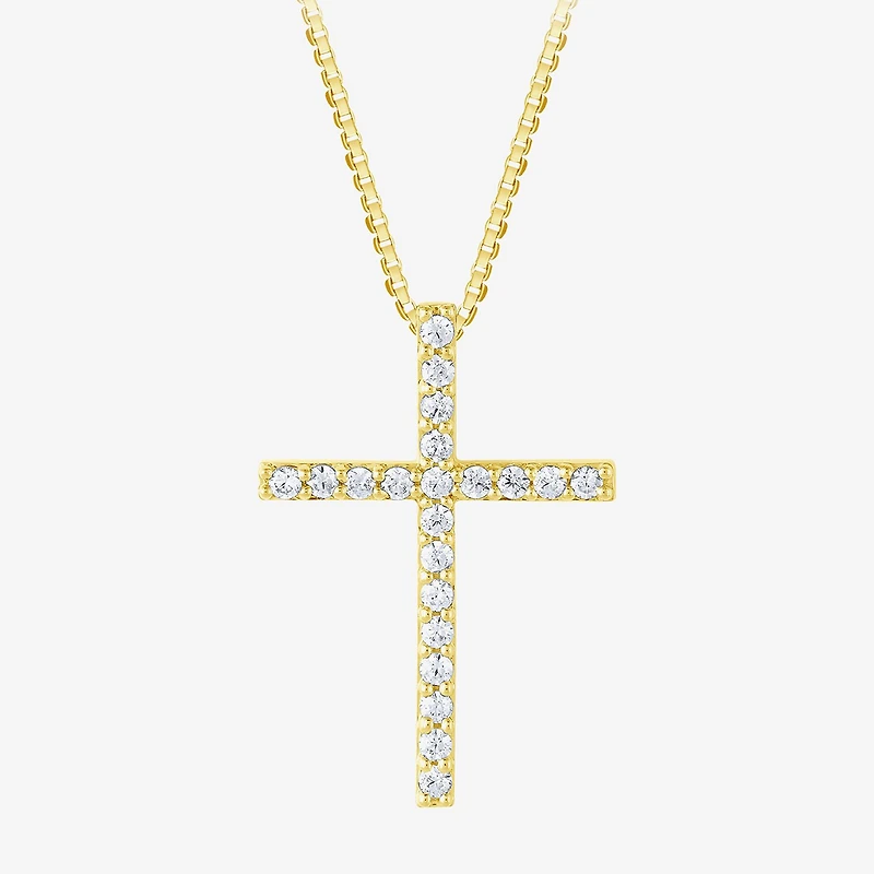 H-I / I1) Womens 1/ CT. T.W. Lab Grown White Diamond 10K Gold Cross 18 Inch Pendant Necklace