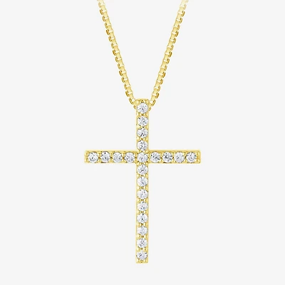 H-I / I1) Womens 1/ CT. T.W. Lab Grown White Diamond 10K Gold Cross 18 Inch Pendant Necklace