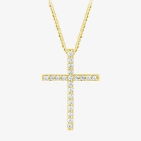 H-I / I1) Womens 1/ CT. T.W. Lab Grown White Diamond 10K Gold Cross 18 Inch Pendant Necklace