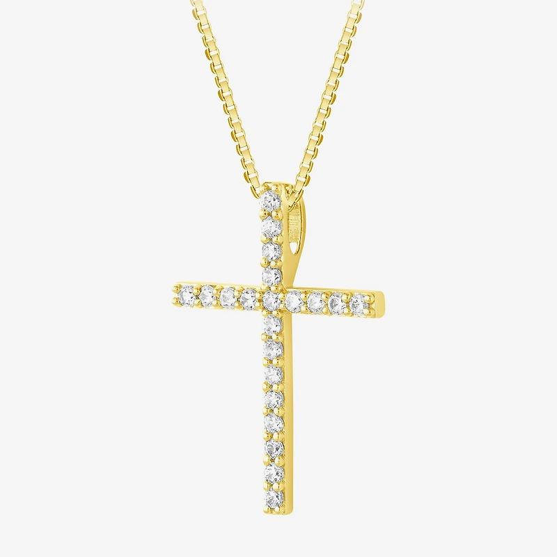 H-I / I1) Womens 1/ CT. T.W. Lab Grown White Diamond 10K Gold Cross 18 Inch Pendant Necklace