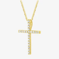 H-I / I1) Womens 1/ CT. T.W. Lab Grown White Diamond 10K Gold Cross 18 Inch Pendant Necklace