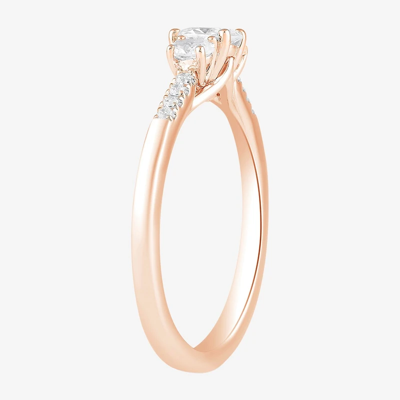 Love Lives Forever (H-I / Si2) Womens 1/2 CT. T.W. Lab Grown White Diamond 10K or 14K Gold Oval Side Stone 3-Stone Engagement Ring