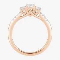 Love Lives Forever (H-I / Si2) Womens 1 CT. T.W. Lab Grown White Diamond 10K Gold Oval Side Stone 3-Stone Engagement Ring