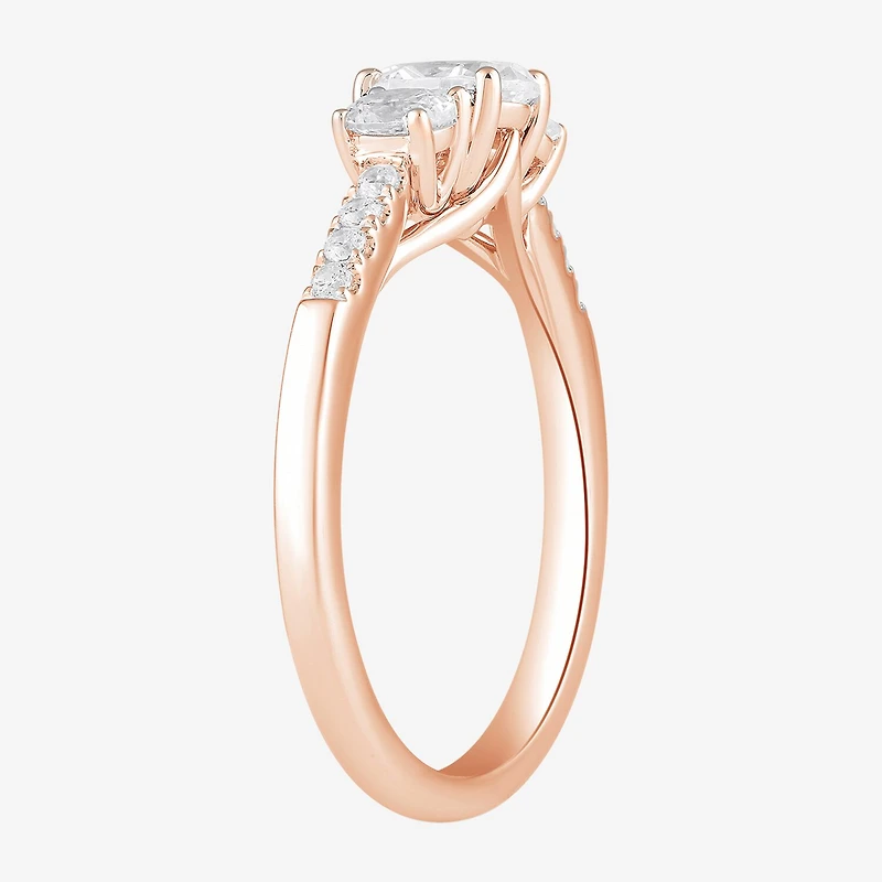 Love Lives Forever (H-I / Si2) Womens 1 CT. T.W. Lab Grown White Diamond 10K Gold Oval Side Stone 3-Stone Engagement Ring