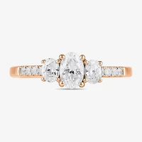 Love Lives Forever (H-I / Si2) Womens 1 CT. T.W. Lab Grown White Diamond 10K Gold Oval Side Stone 3-Stone Engagement Ring