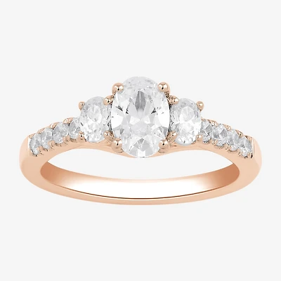 Love Lives Forever (H-I / Si2) Womens 1 1/2 CT. T.W. Lab Grown White Diamond 10K Gold Oval Side Stone 3-Stone Engagement Ring