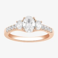 Love Lives Forever (H-I / Si2) Womens 1 1/2 CT. T.W. Lab Grown White Diamond 10K Gold Oval Side Stone 3-Stone Engagement Ring