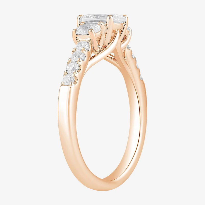 Love Lives Forever (H-I / Si2) Womens 1 1/2 CT. T.W. Lab Grown White Diamond 10K Gold Oval Side Stone 3-Stone Engagement Ring